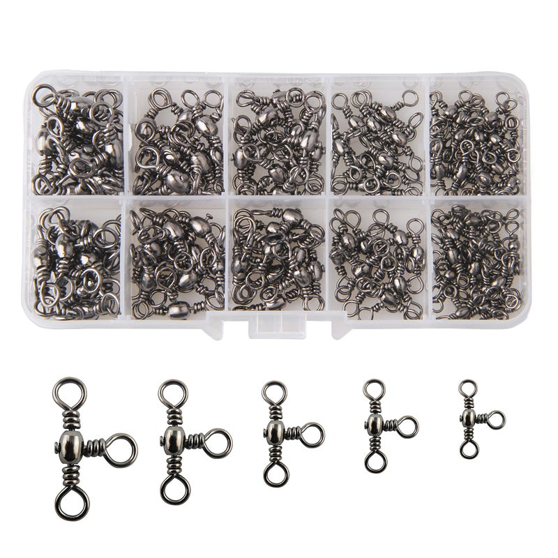 Shaddock Fishing 3 Way Swivels Fishing Kit 120pcs Heavy Duty Three Way Fishing Swivels Crossline Barrel Swivels Tackles T-Shape Fishing Line Connector Catfish Rig Triple Swivels for Saltwater Surf Fishing Rig - Image 1